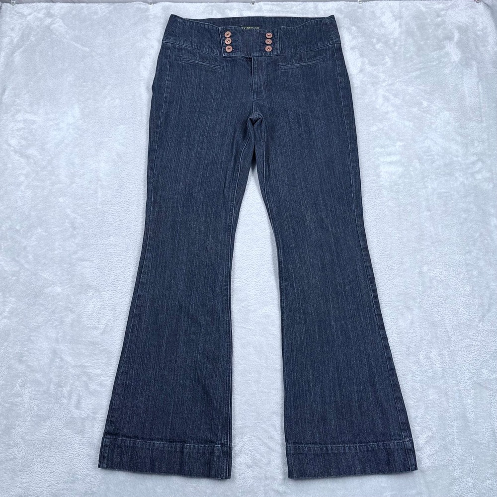 Vintage Z Cavaricci Flare Jeans Y2K Womens 10 Blue Dark Wash 6-Button Mid Rise